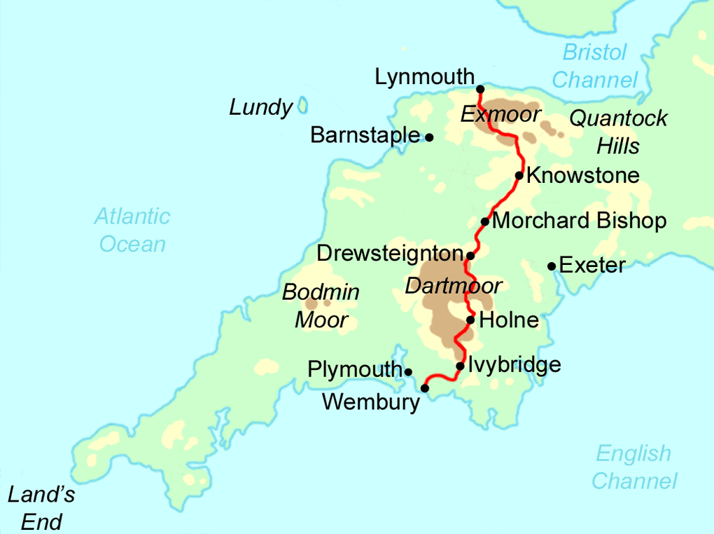 Two Moors Way/Devon Coast to Coast map